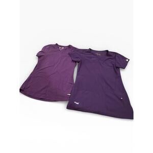 Lot 2 Greys Anatomy Purple  Scrub Top Ladies Vet  Nursing Small